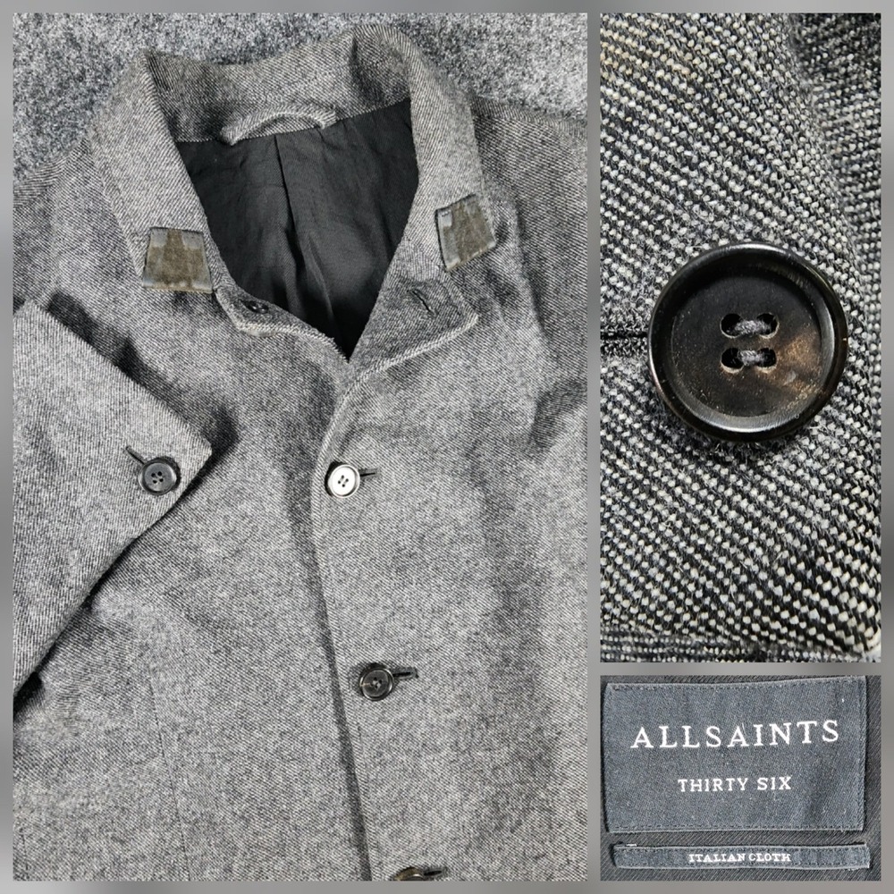 AllSaints Crane Blazer Mens 36 Grey Wool Blend Italian Cloth Jacket MM001K S